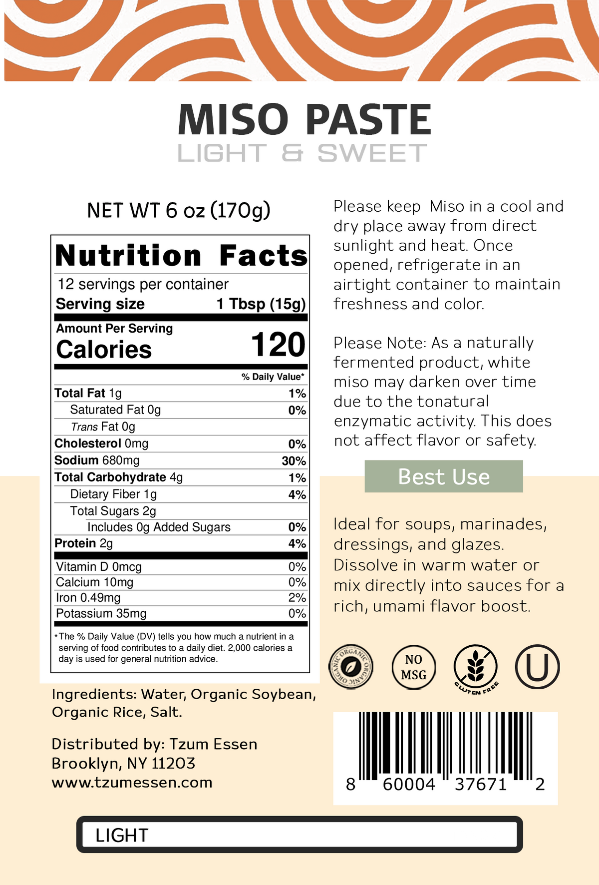White Miso Paste (Shiro) Umami filled Soup base. Vegan, Kosher & Gluten Free 170g | With Resealable cap